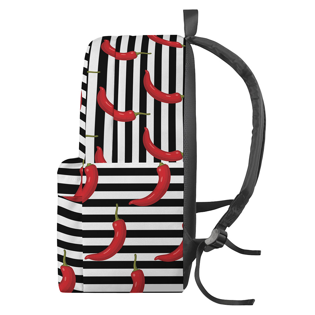 Black And White Striped Chili Print Backpack