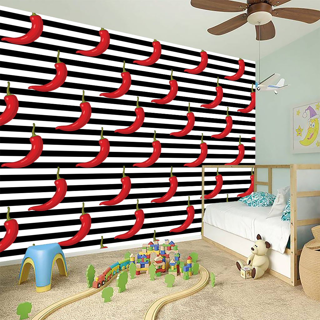 Black And White Striped Chili Print Wall Sticker