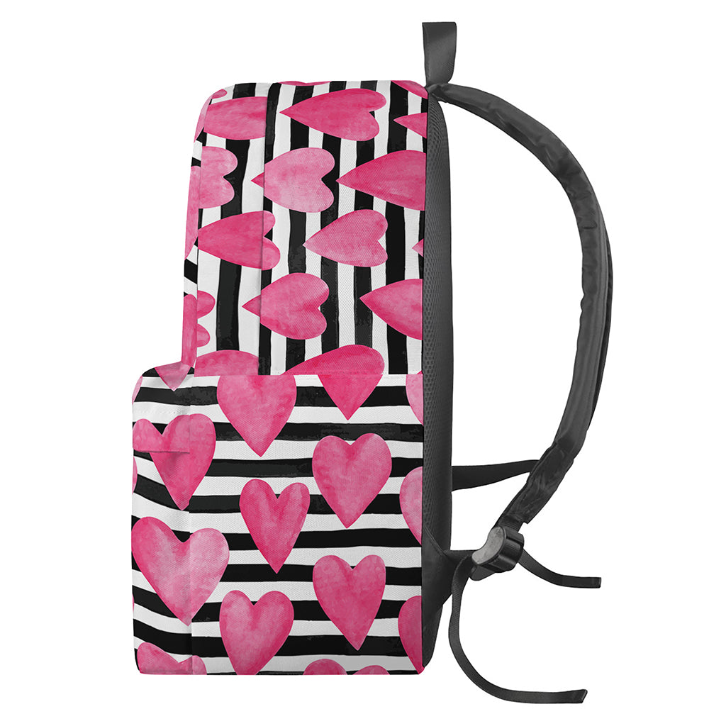 Black And White Striped Heart Print Backpack