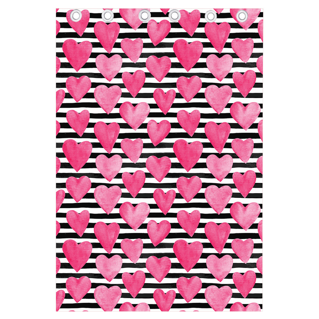 Black And White Striped Heart Print Curtain