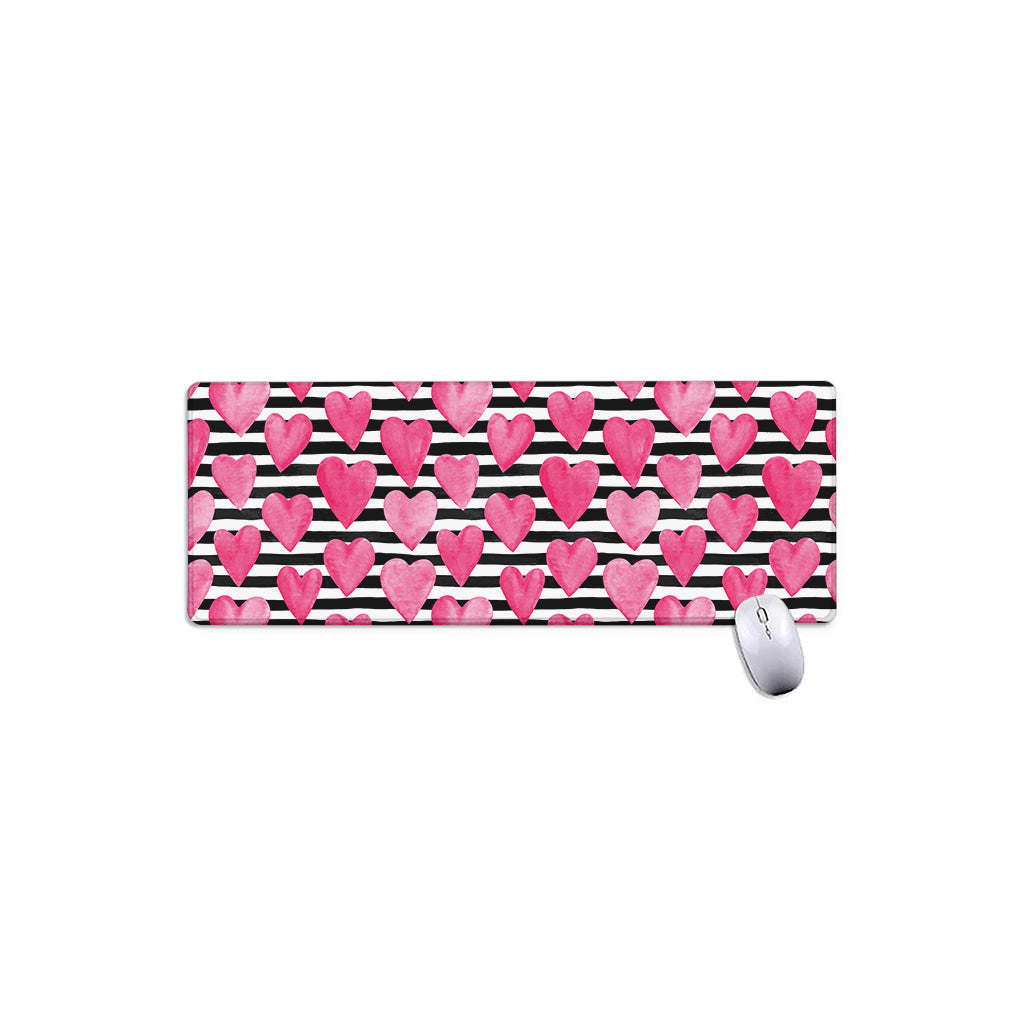 Black And White Striped Heart Print Extended Mouse Pad