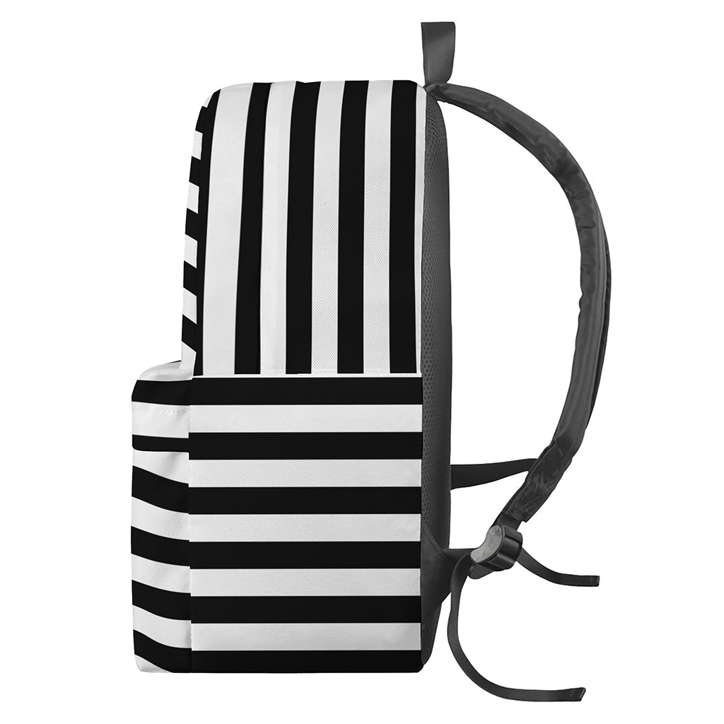 Black And White Striped Pattern Print Backpack