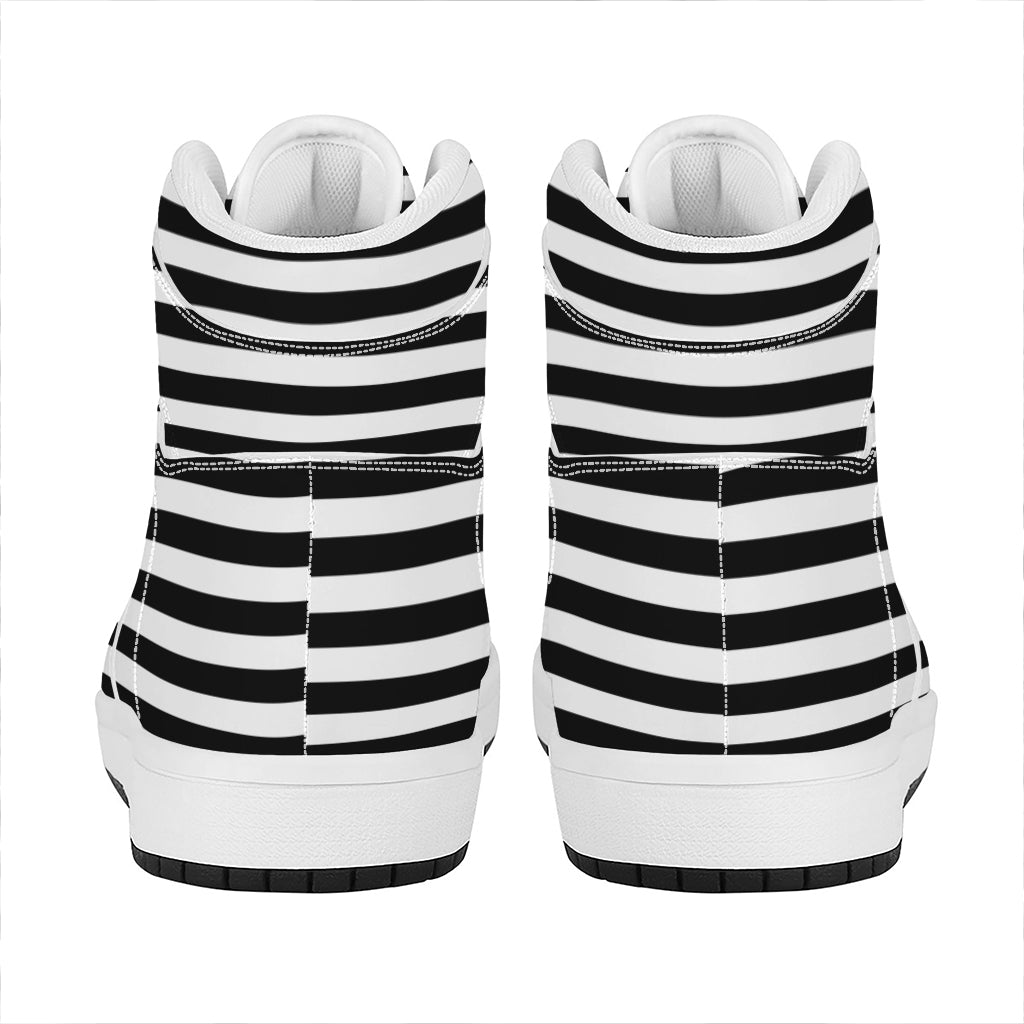 Black And White Striped Pattern Print High Top Leather Sneakers