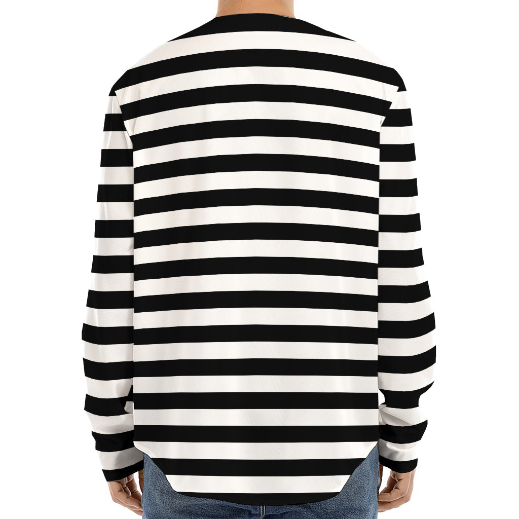 Black And White Striped Pattern Print Long Sleeve Baseball Jersey