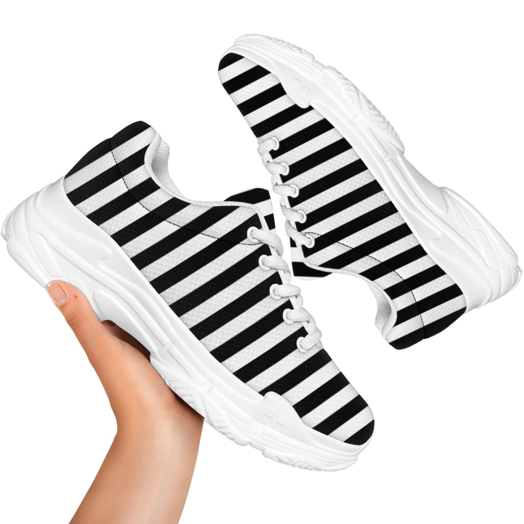 Black And White Striped Pattern Print White Chunky Shoes