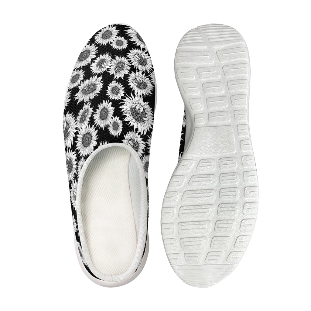 Black And White Sunflower Pattern Print Mesh Casual Shoes