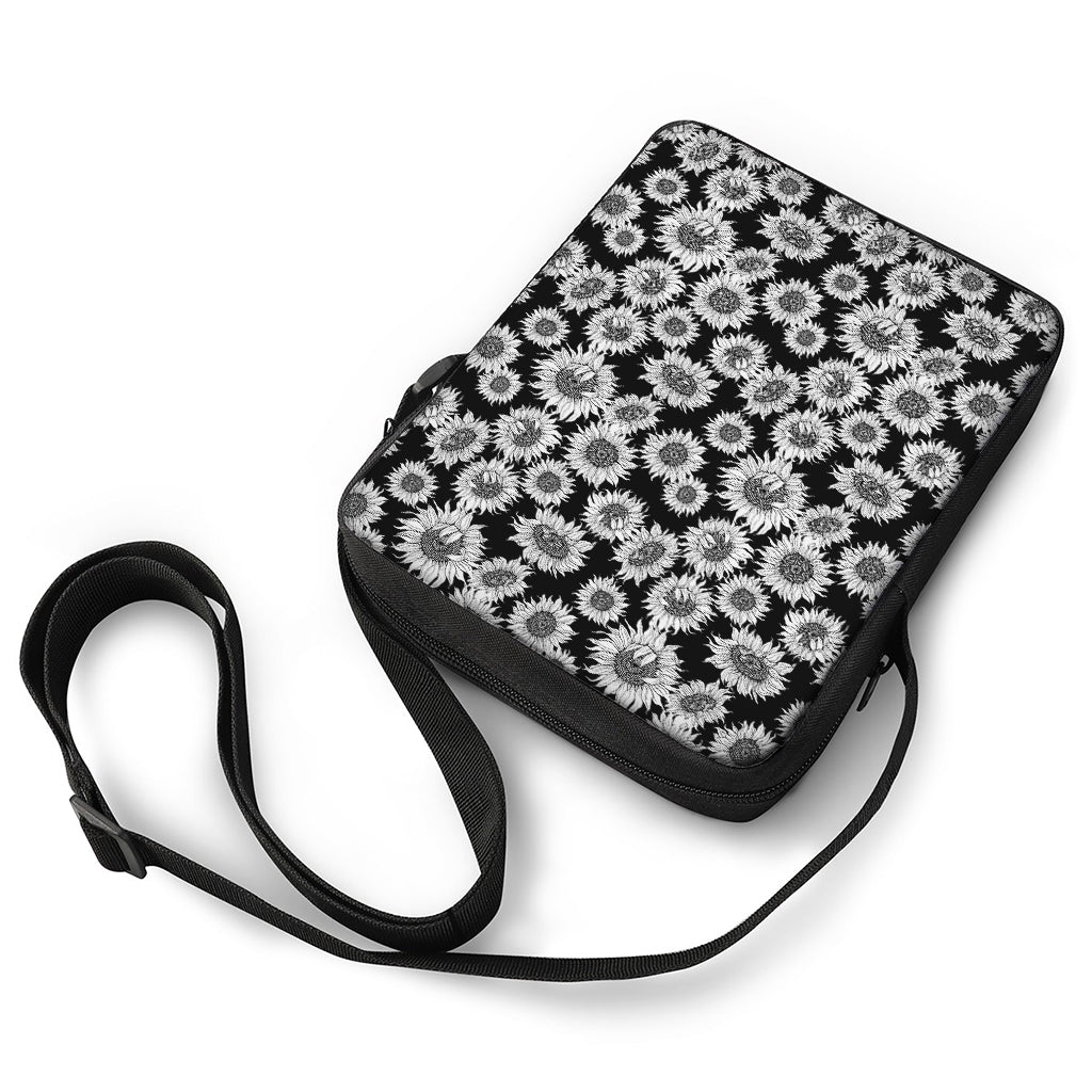 Black And White Sunflower Pattern Print Rectangular Crossbody Bag