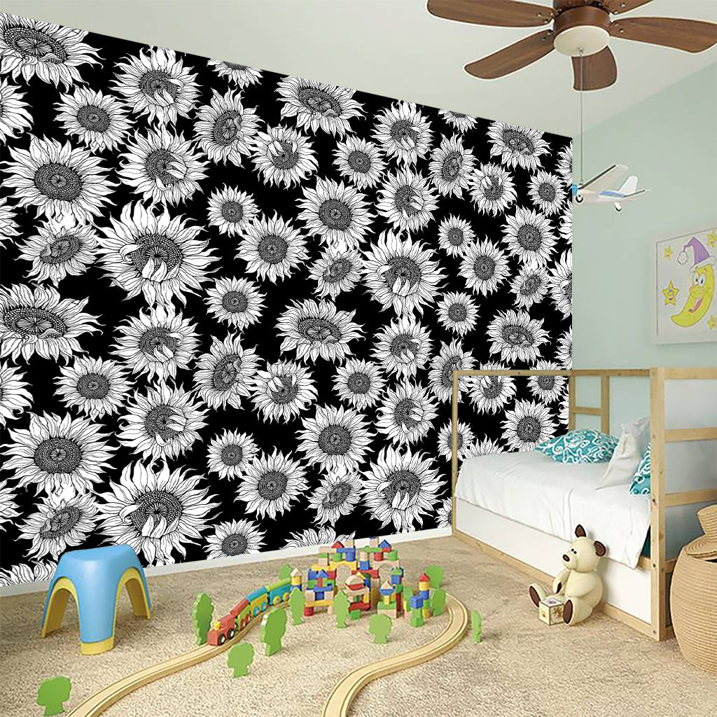 Black And White Sunflower Pattern Print Wall Sticker