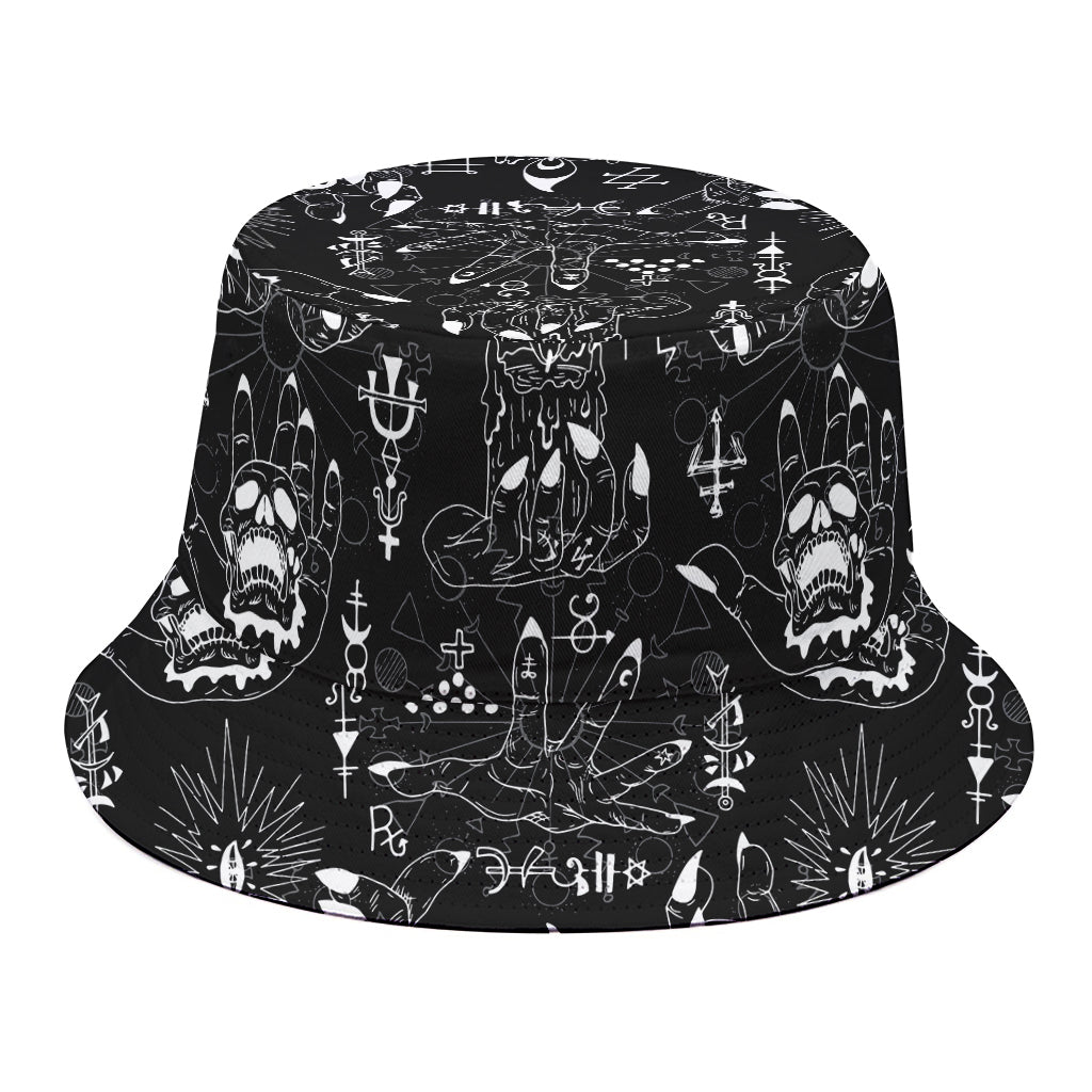 Black And White Supernatural Wicca Print Bucket Hat