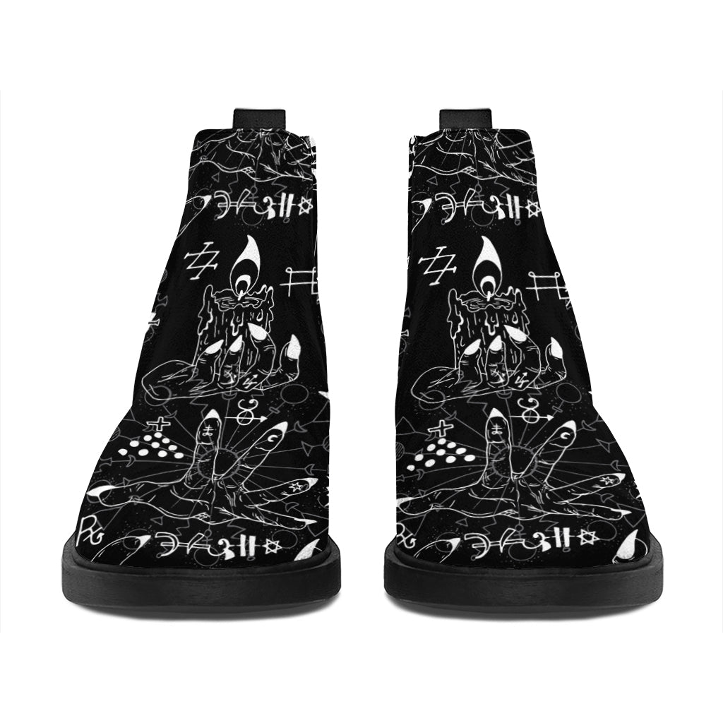 Black And White Supernatural Wicca Print Flat Ankle Boots
