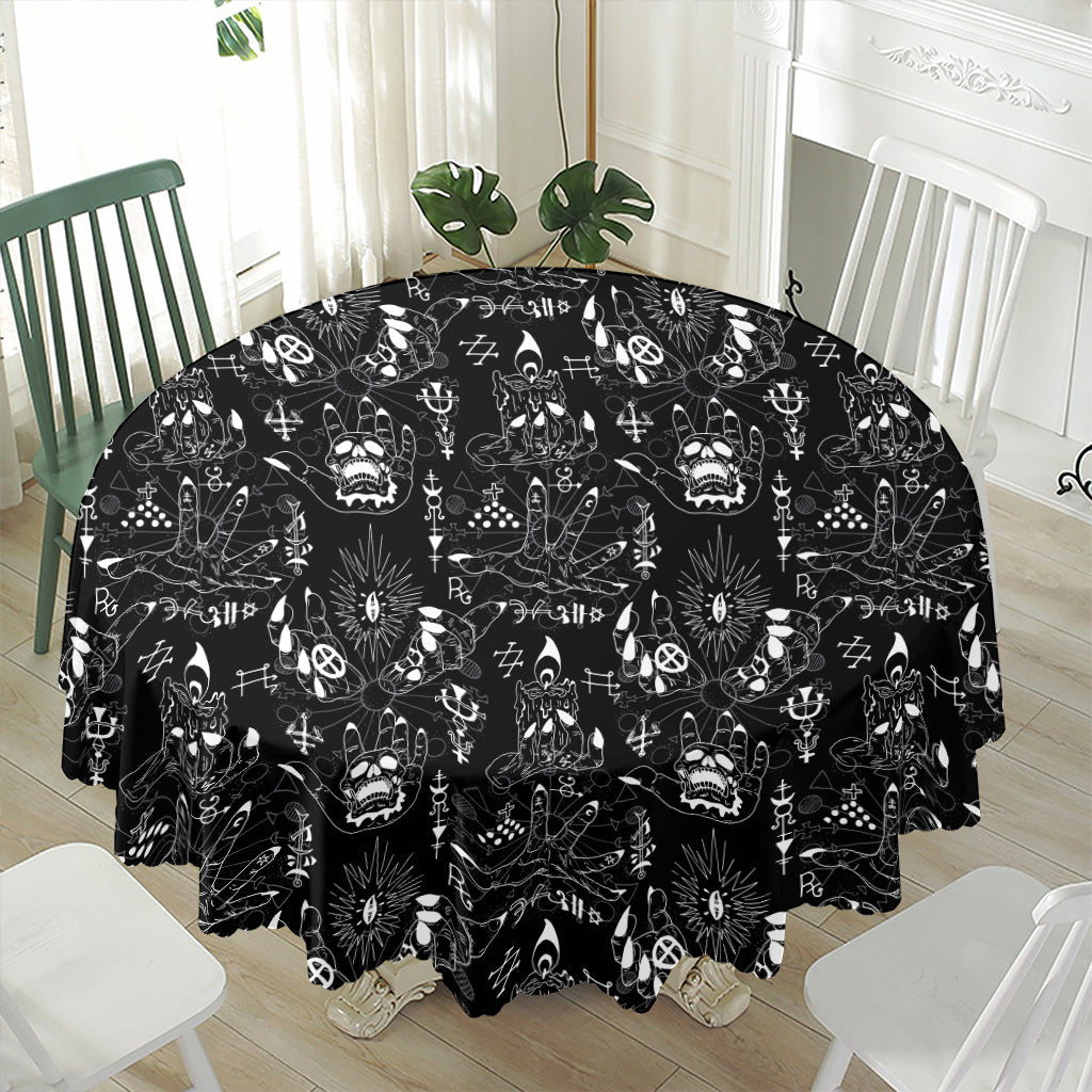 Black And White Supernatural Wicca Print Waterproof Round Tablecloth