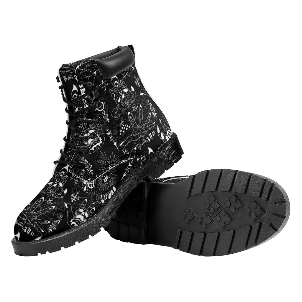 Black And White Supernatural Wicca Print Work Boots