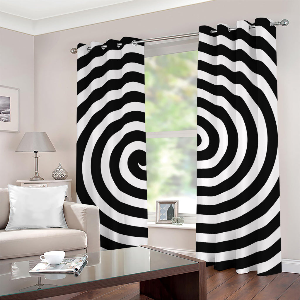 Black And White Swirl Illusion Print Grommet Curtains