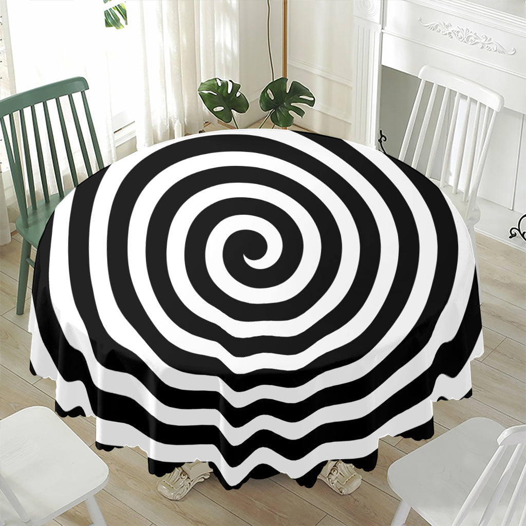 Black And White Swirl Illusion Print Waterproof Round Tablecloth