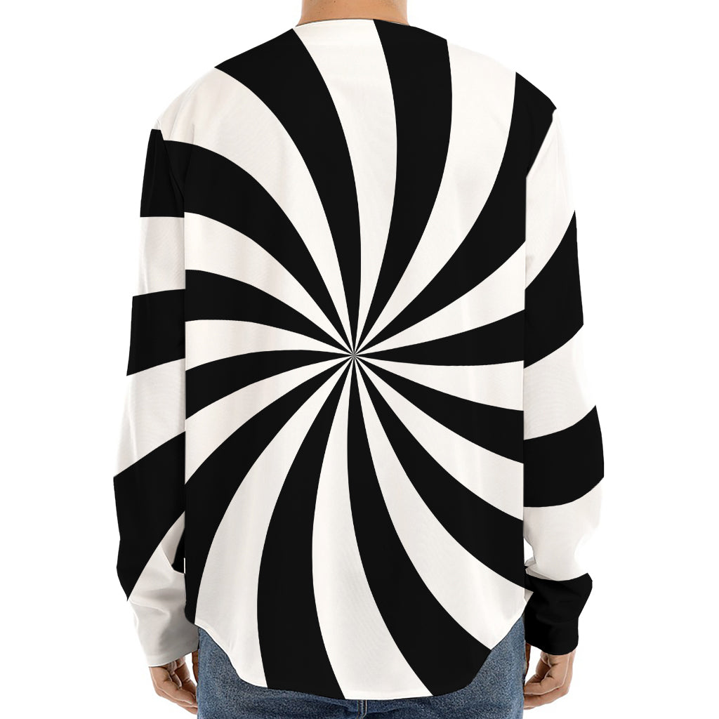 Black And White Swirl Print Long Sleeve Baseball Jersey