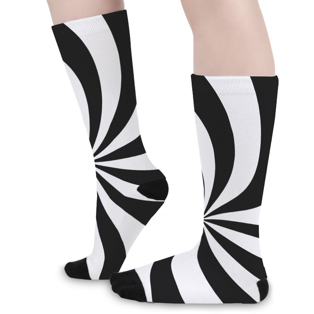 Black And White Swirl Print Long Socks