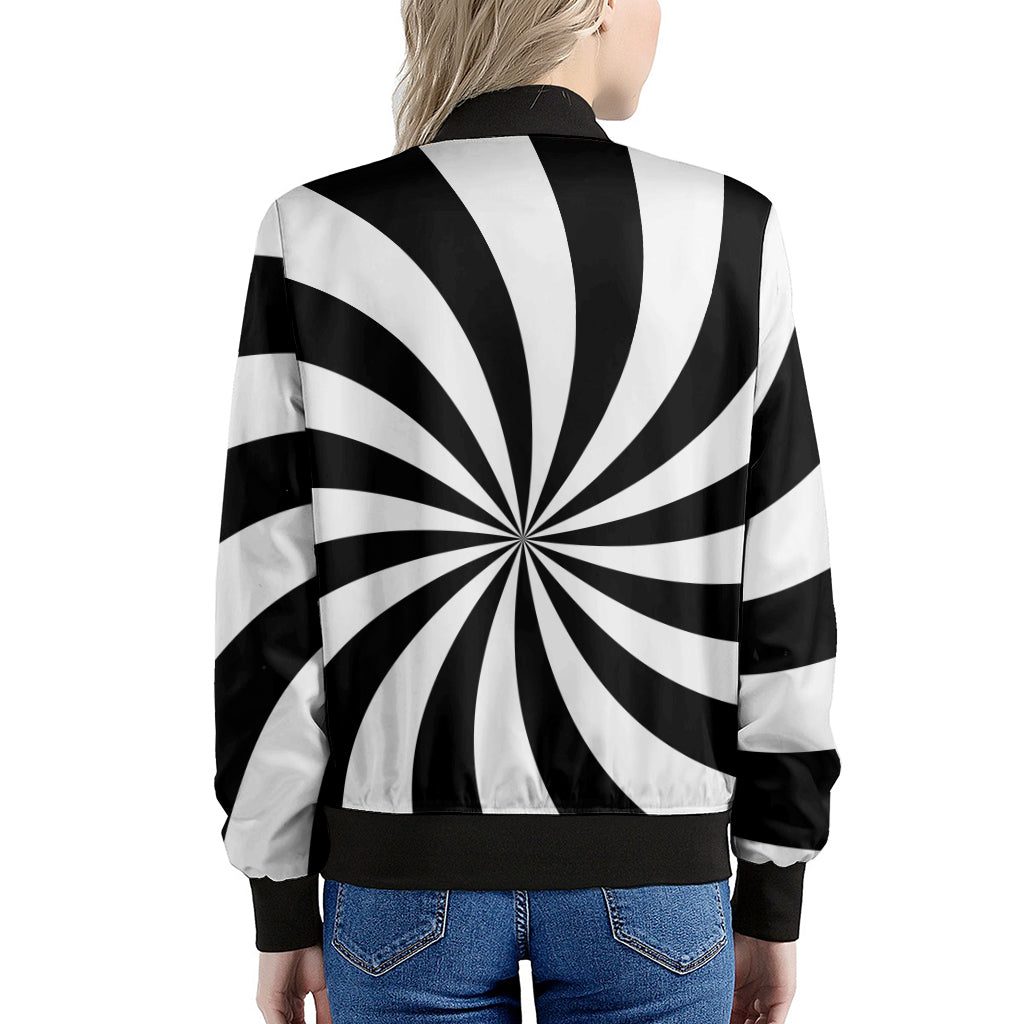 Black And White Swirl Print Women's Bomber Jacket