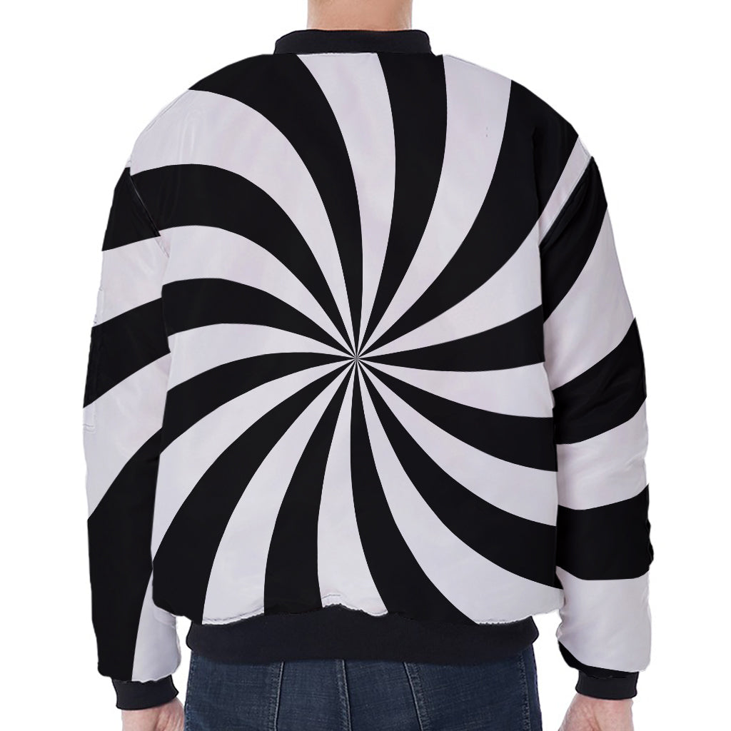 Black And White Swirl Print Zip Sleeve Bomber Jacket