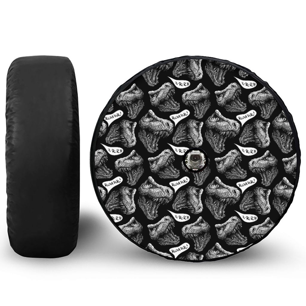 Black And White T-Rex Dinosaur Print Tire Cover With Camera Hole