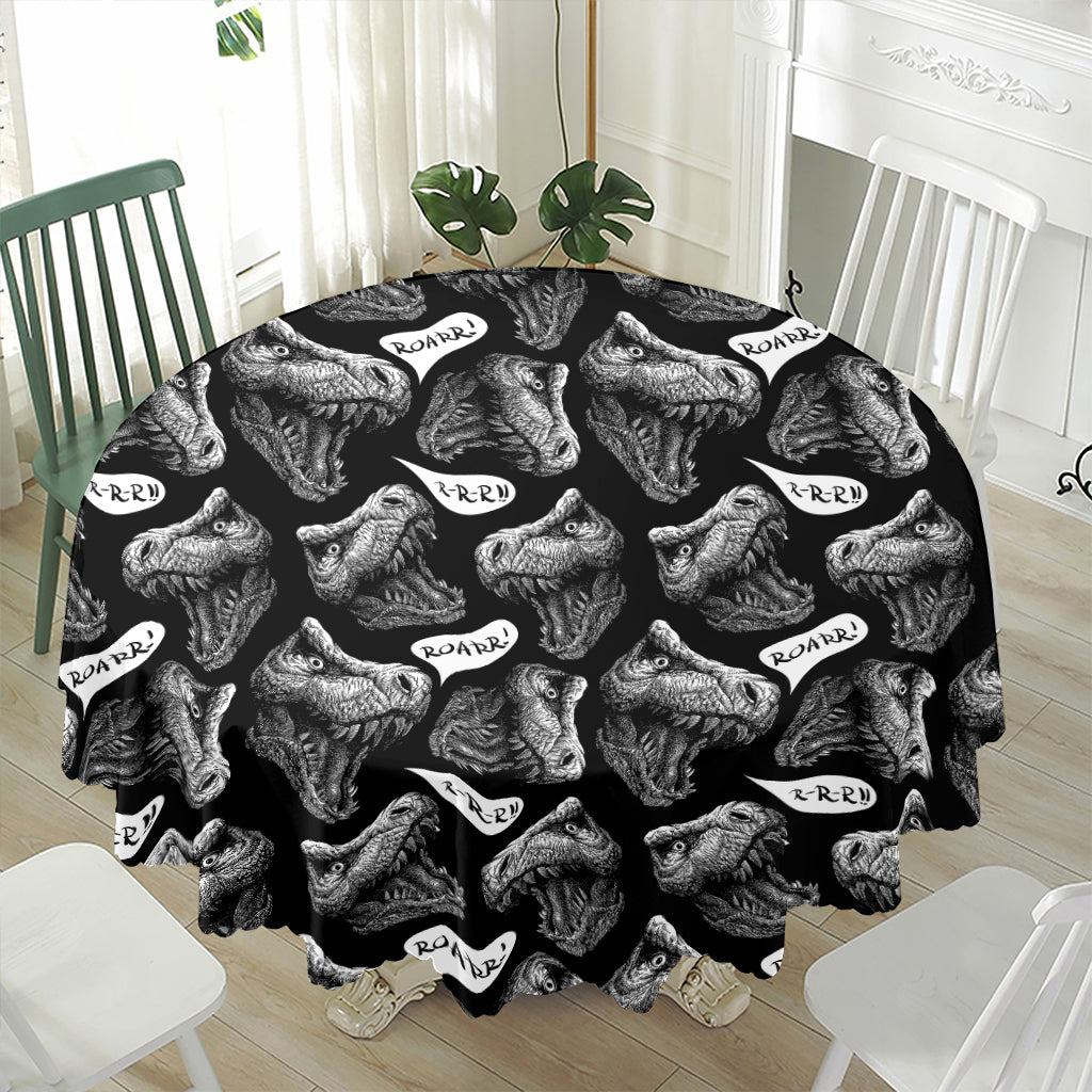 Black And White T-Rex Dinosaur Print Waterproof Round Tablecloth