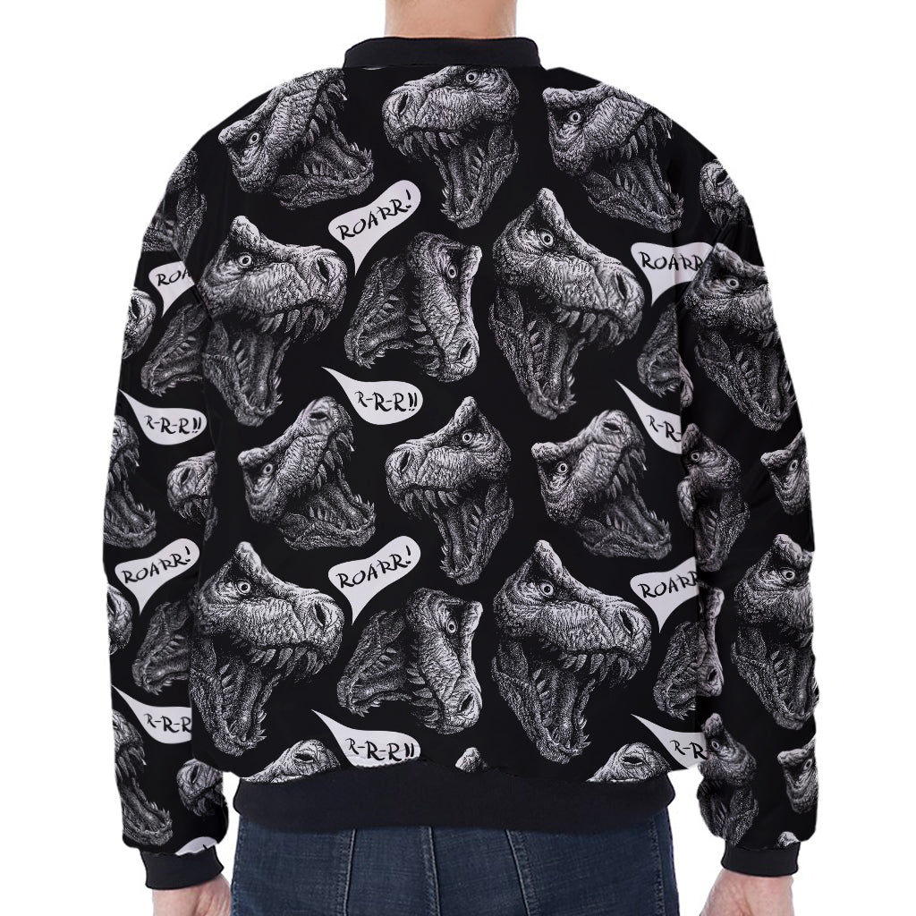 Black And White T-Rex Dinosaur Print Zip Sleeve Bomber Jacket