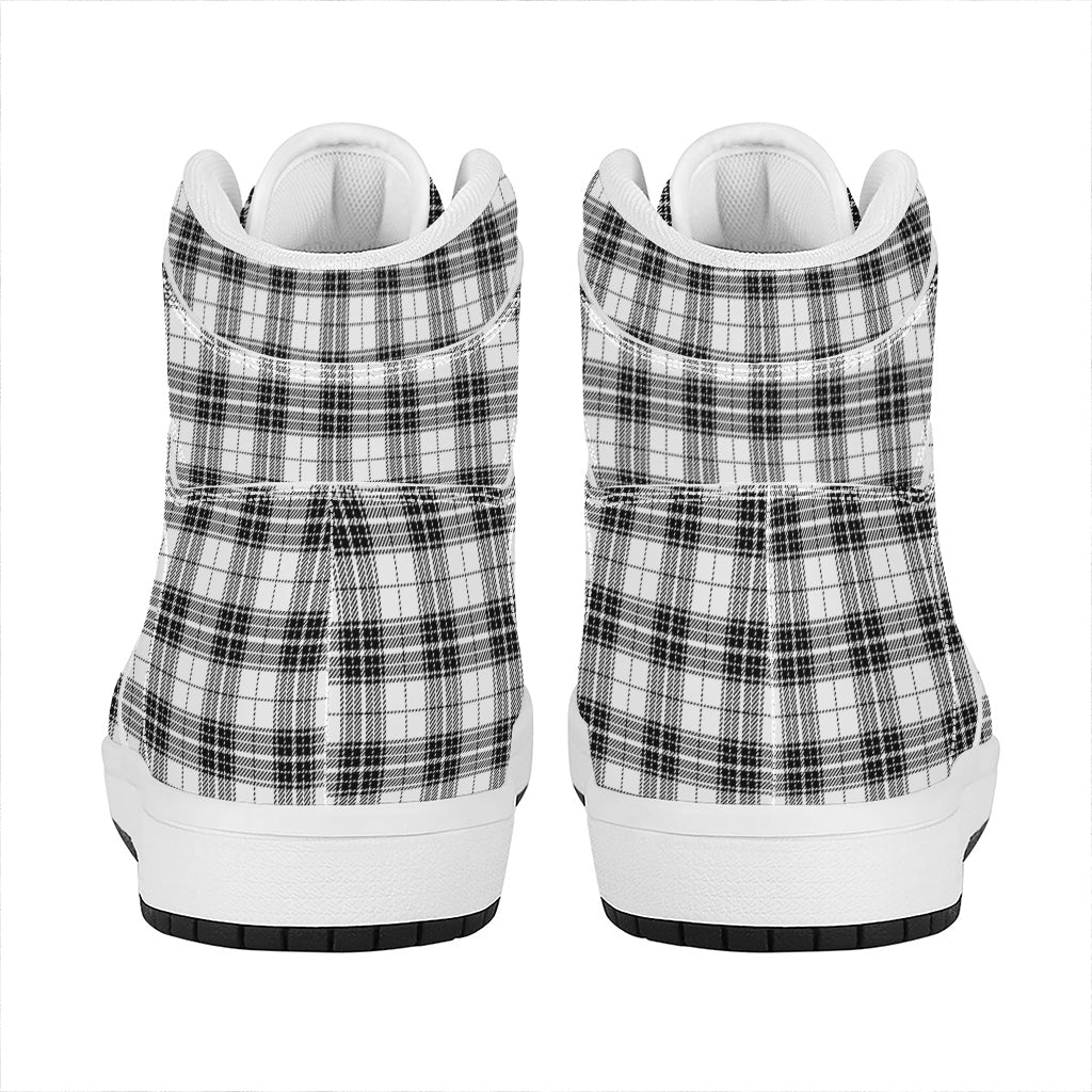 Black And White Tartan Pattern Print High Top Leather Sneakers