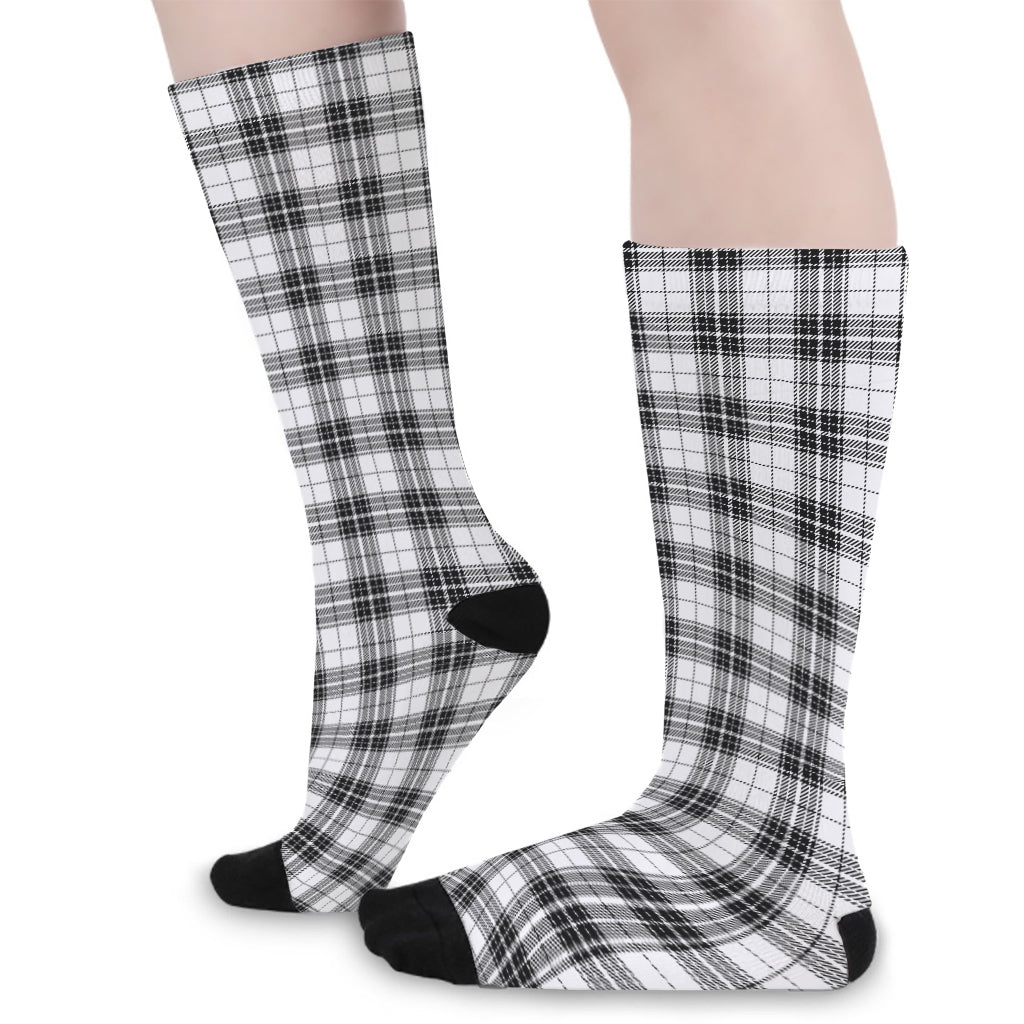 Black And White Tartan Pattern Print Long Socks