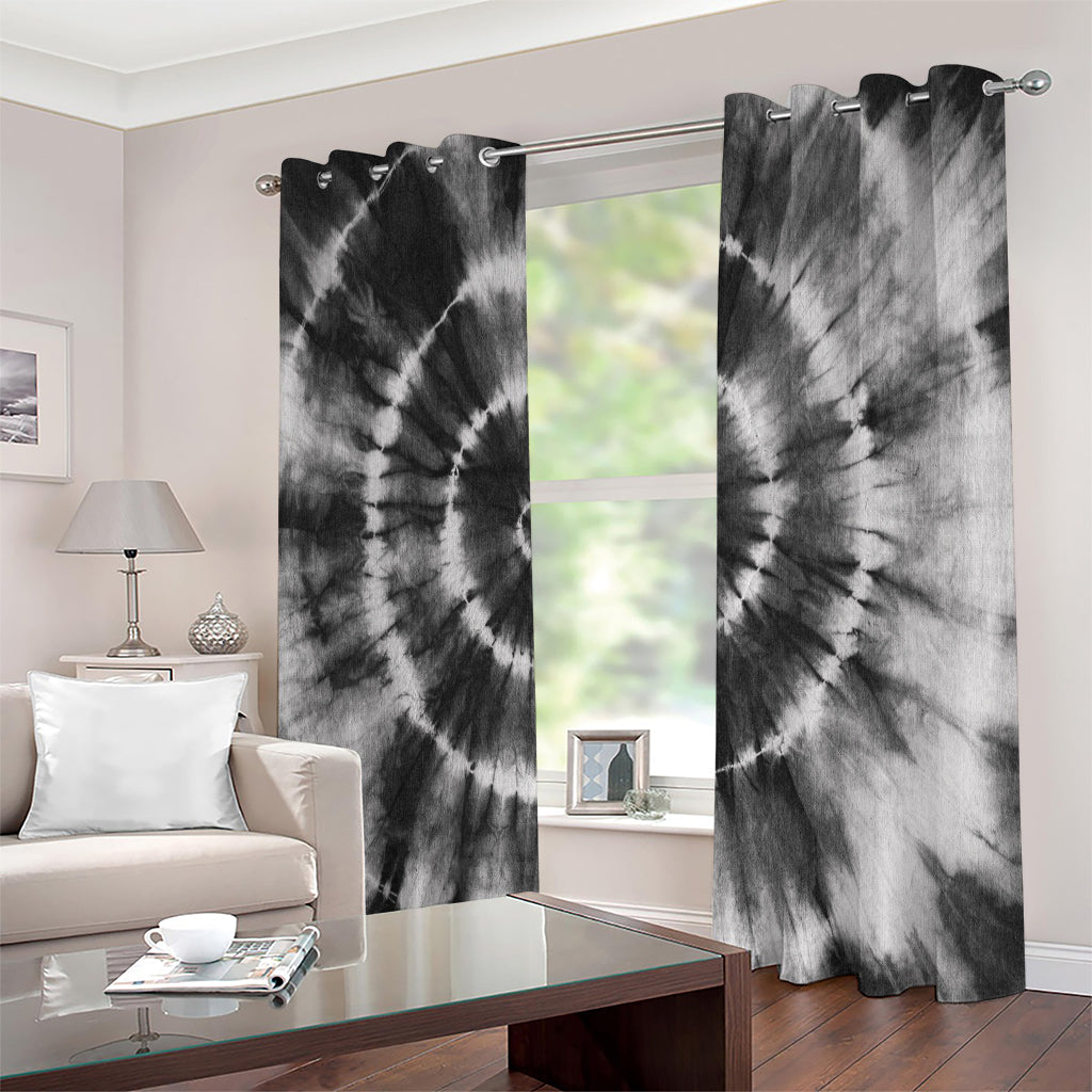 Black And White Tie Dye Print Extra Wide Grommet Curtains