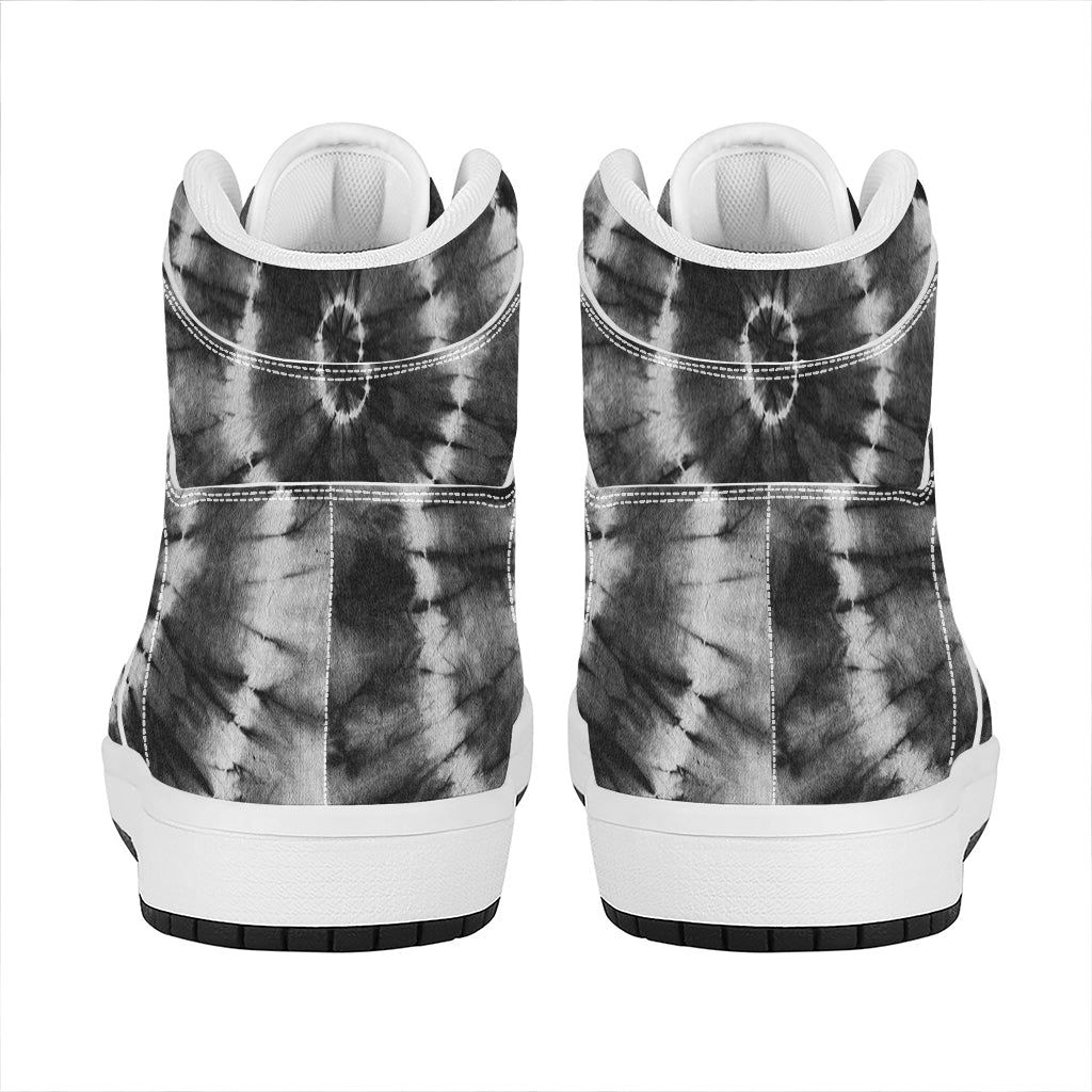 Black And White Tie Dye Print High Top Leather Sneakers