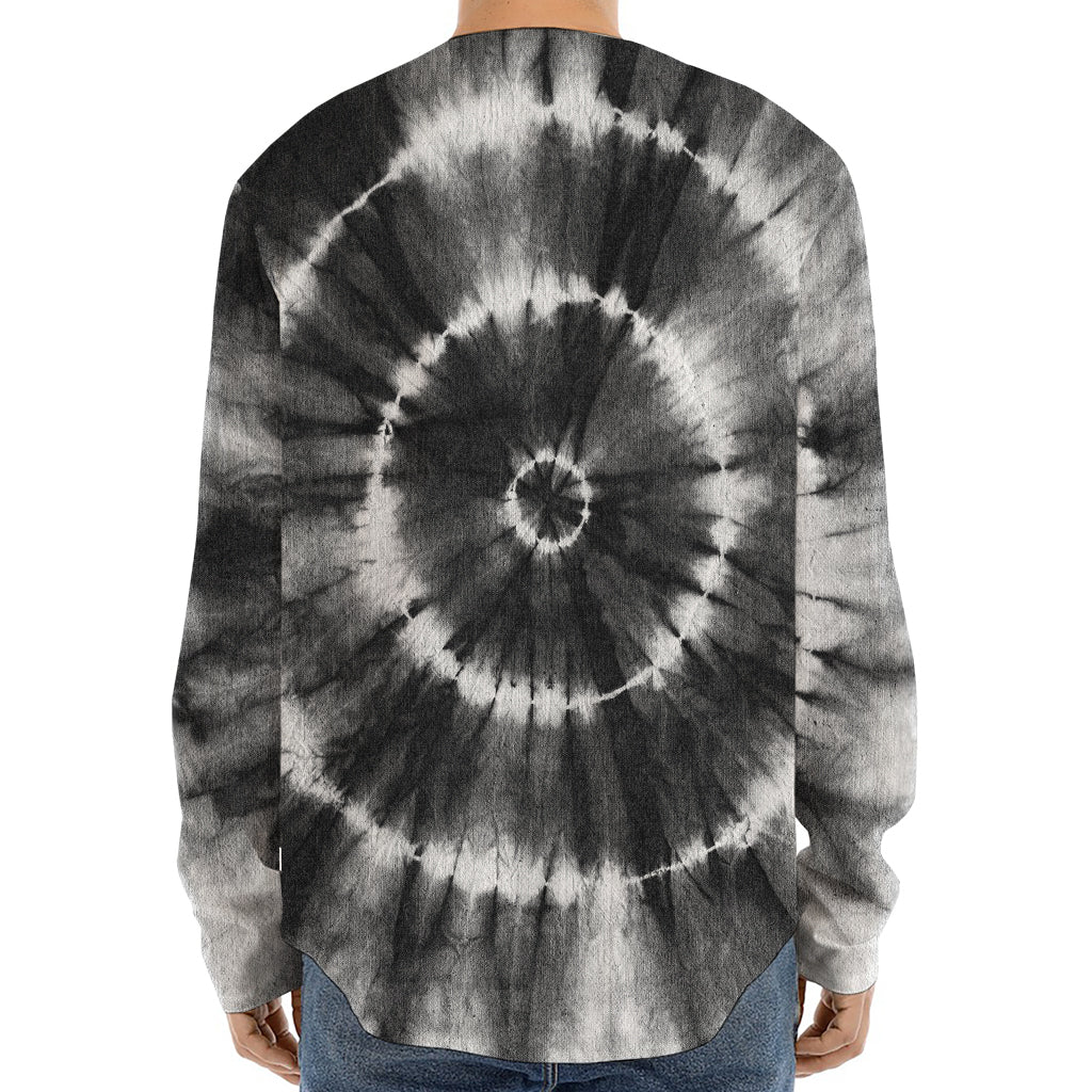 Black And White Tie Dye Print Long Sleeve Baseball Jersey