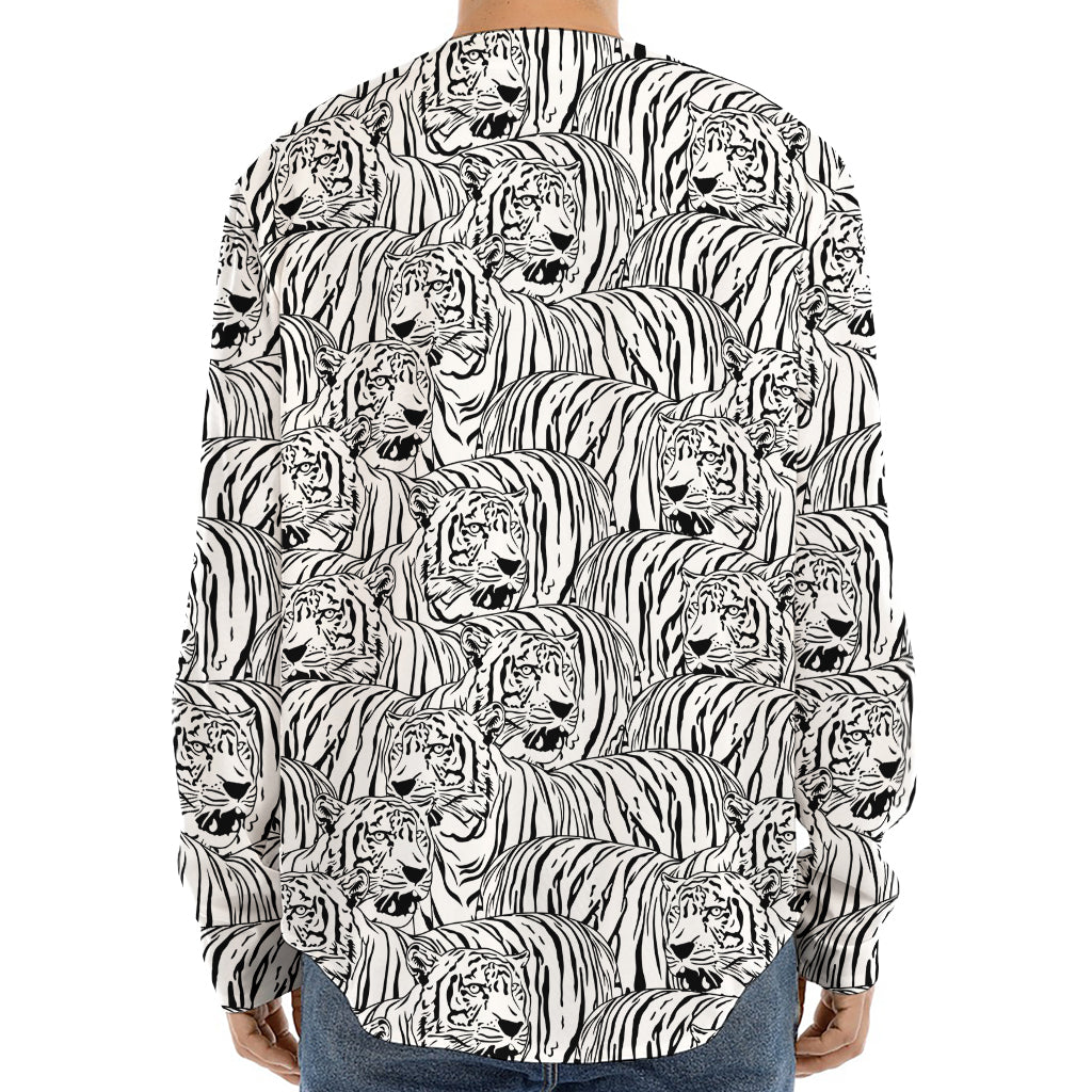 Black And White Tiger Pattern Print Long Sleeve Baseball Jersey