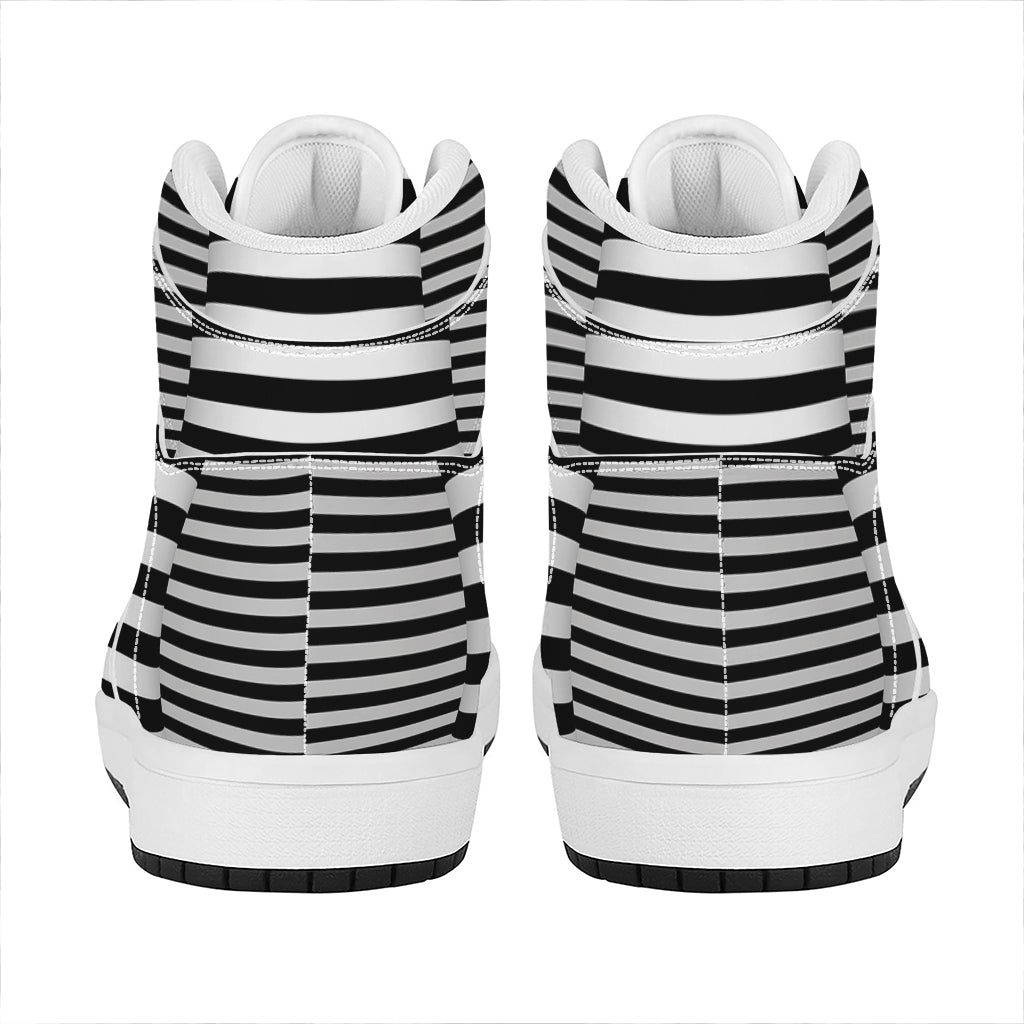 Black And White Torus Illusion Print High Top Leather Sneakers