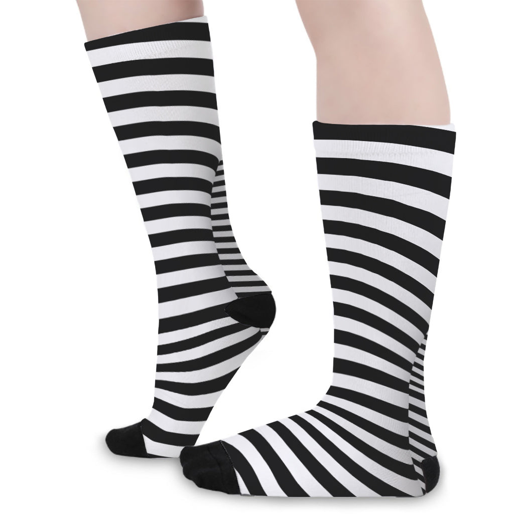 Black And White Torus Illusion Print Long Socks