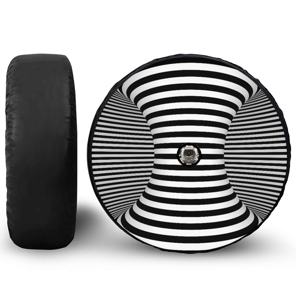 Black And White Torus Illusion Print Tire Cover With Camera Hole