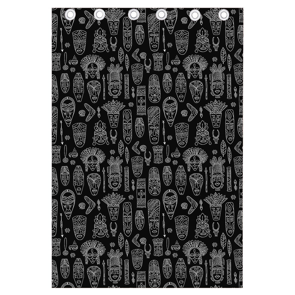 Black And White Totem Pattern Print Curtain
