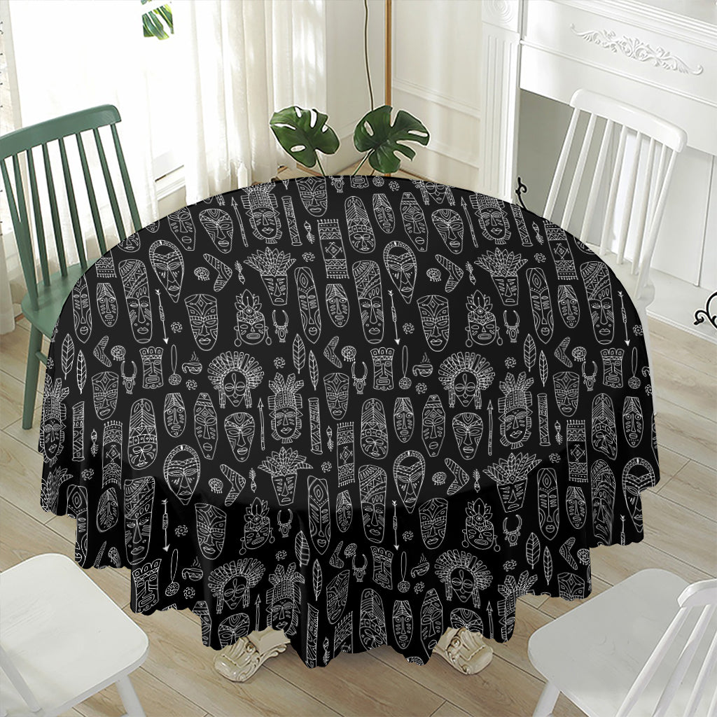 Black And White Totem Pattern Print Waterproof Round Tablecloth