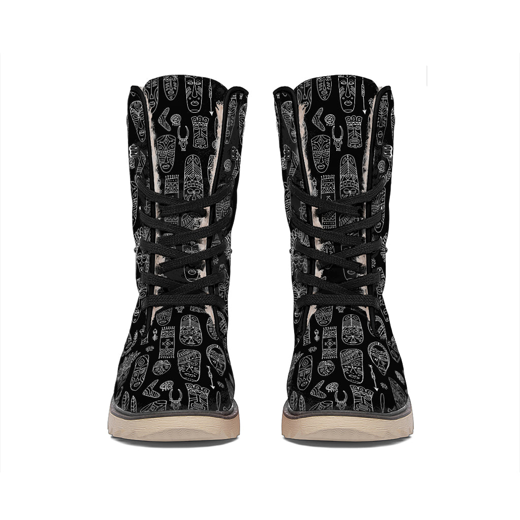 Black And White Totem Pattern Print Winter Boots