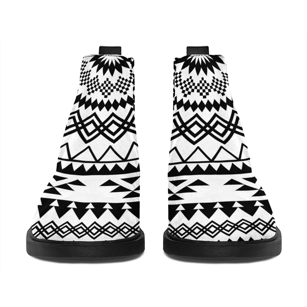 Black And White Tribal Mandala Print Flat Ankle Boots