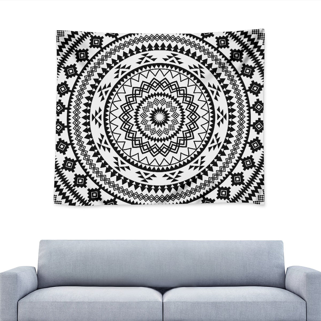 Black And White Tribal Mandala Print Tapestry