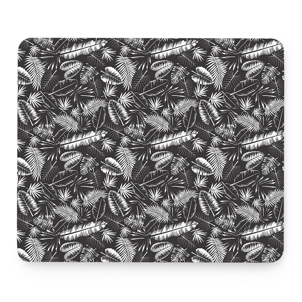 Black And White Tropical Palm Leaf Print Mouse Pad