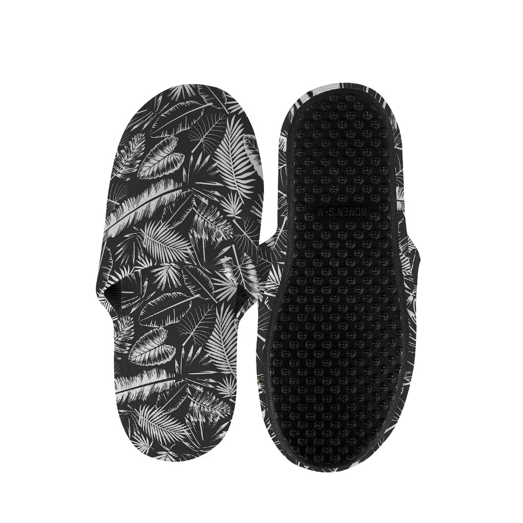 Black And White Tropical Palm Leaf Print Slippers