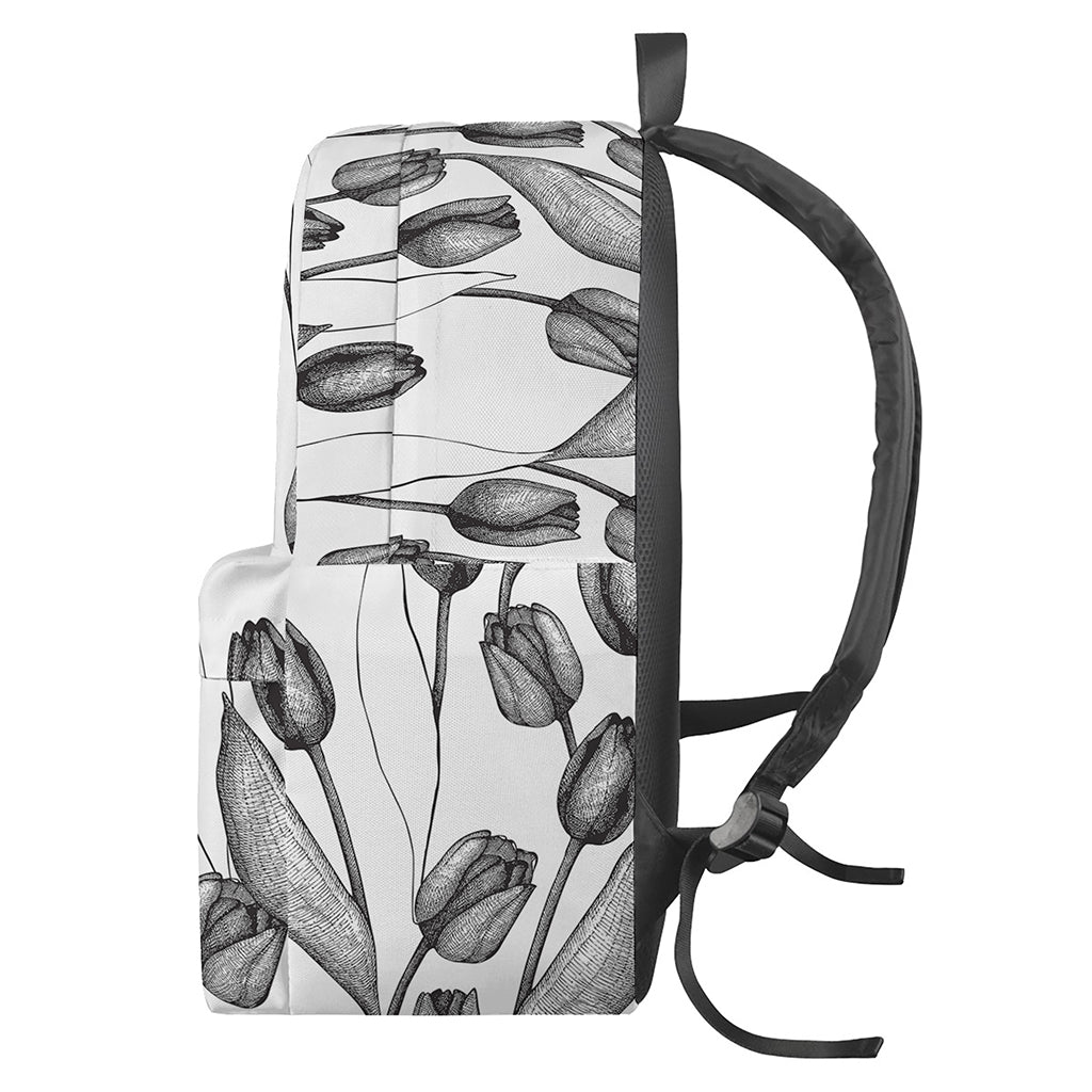 Black And White Tulip Pattern Print Backpack
