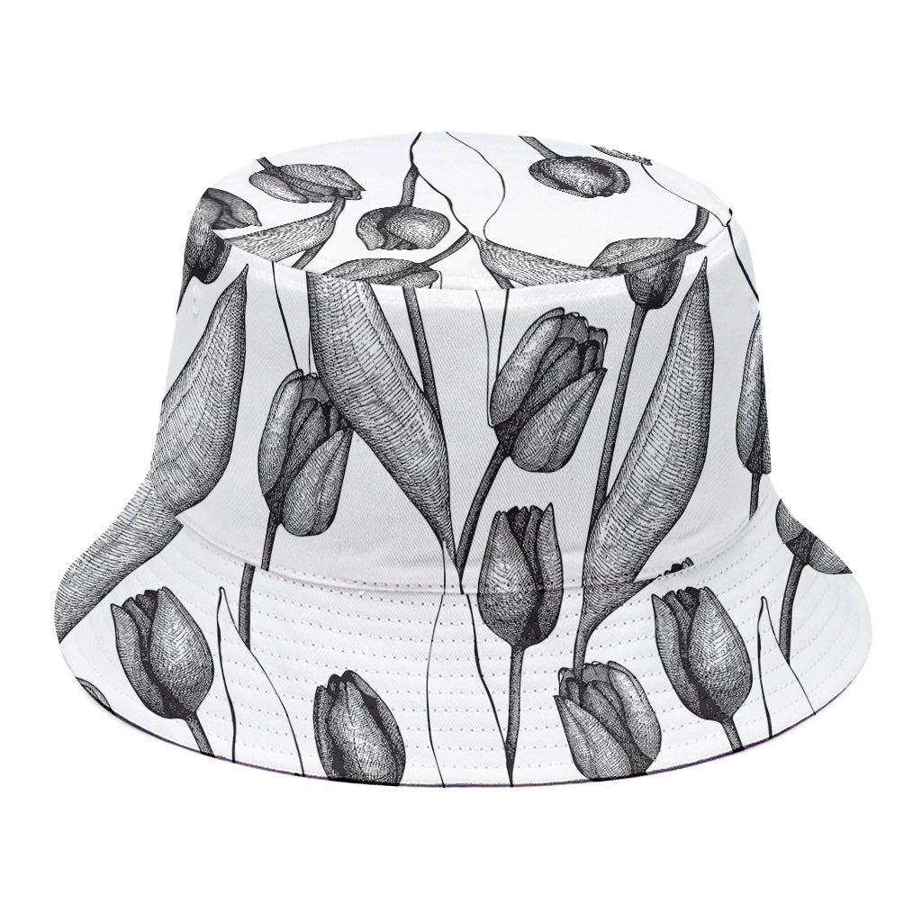 Black And White Tulip Pattern Print Bucket Hat