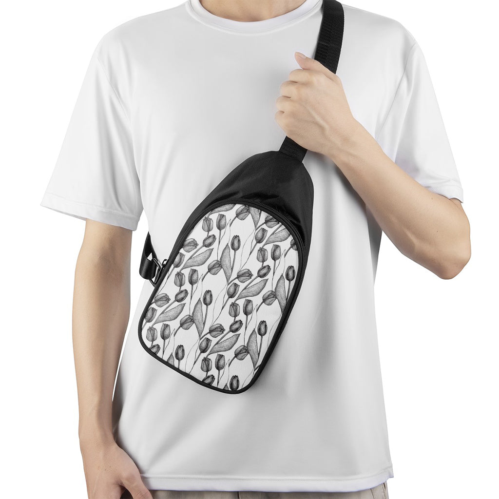 Black And White Tulip Pattern Print Chest Bag