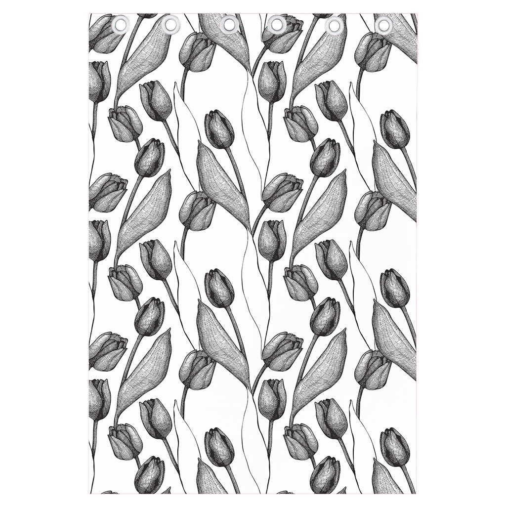 Black And White Tulip Pattern Print Curtain
