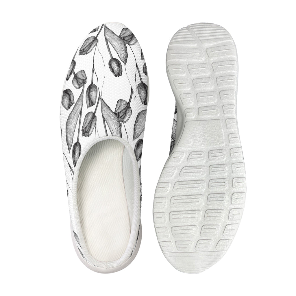 Black And White Tulip Pattern Print Mesh Casual Shoes