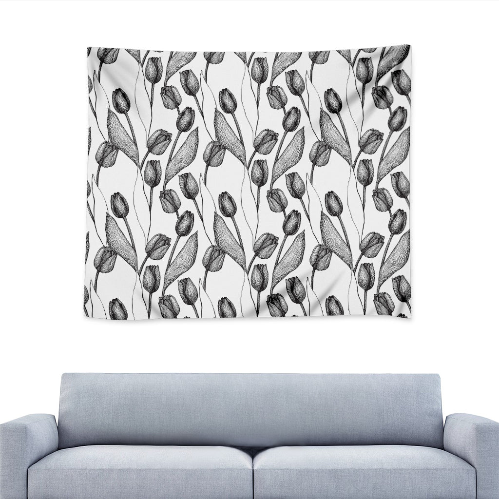 Black And White Tulip Pattern Print Tapestry