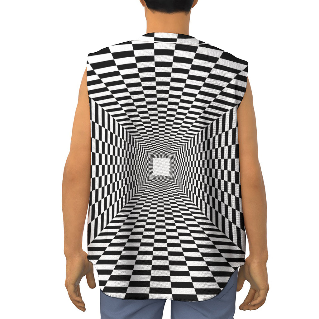 Black And White Tunnel Illusion Print Sleeveless Baseball Jersey