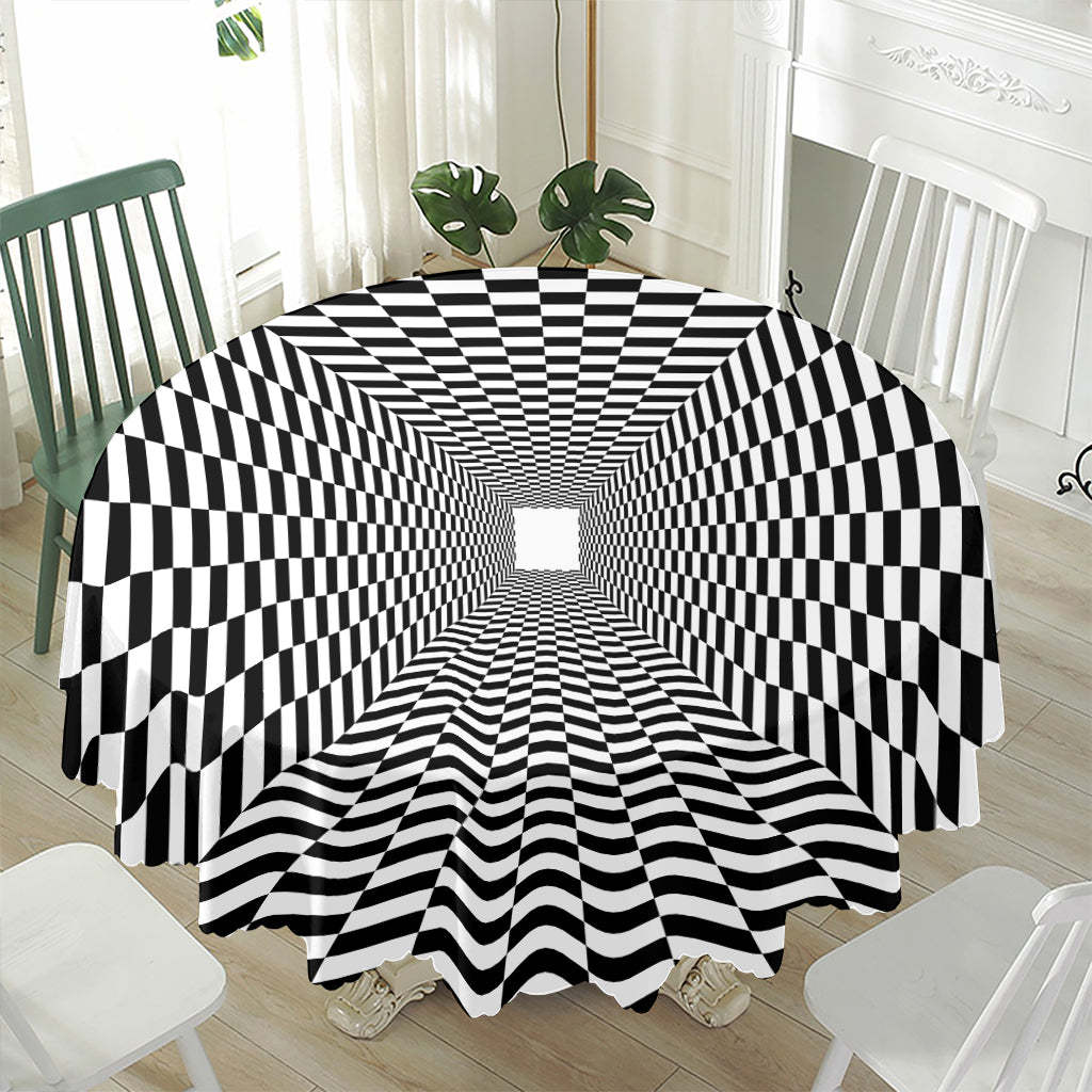 Black And White Tunnel Illusion Print Waterproof Round Tablecloth