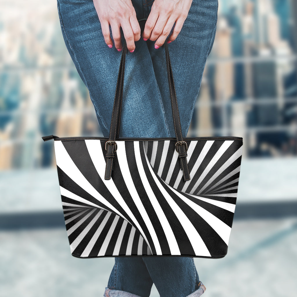 Black And White Twist Illusion Print Leather Tote Bag